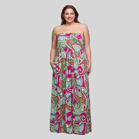 Женские платья 24Seven Plus Size 24Seven Comfort Apparel A-Line Strapless Pocket Maxi Dress