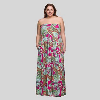 Plus Size 24Seven Comfort Apparel A-Line Strapless Pocket Maxi Dress