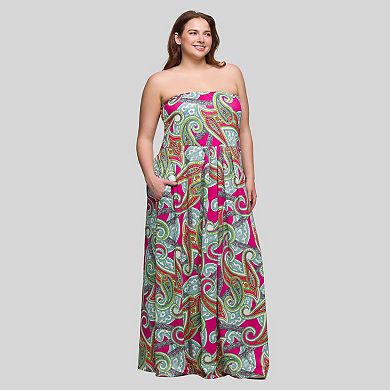 Plus Size 24Seven Comfort Apparel A-Line Strapless Pocket Maxi Dress