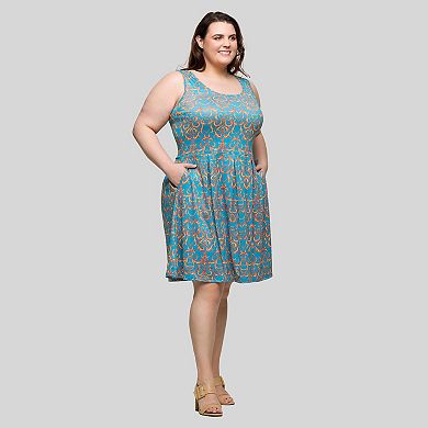 Plus Size 24Seven Comfort Apparel Sleeveless Pleated Knee Length Dress