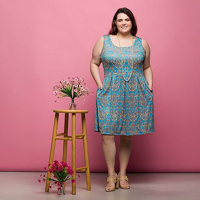 Plus Size 24Seven Comfort Apparel Sleeveless Pleated Knee Length Dress