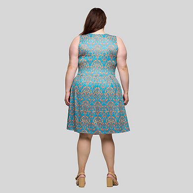 Plus Size 24Seven Comfort Apparel Sleeveless Pleated Knee Length Dress