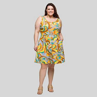 Plus Size 24Seven Comfort Apparel Sleeveless Pleated Knee Length Pocket Dress