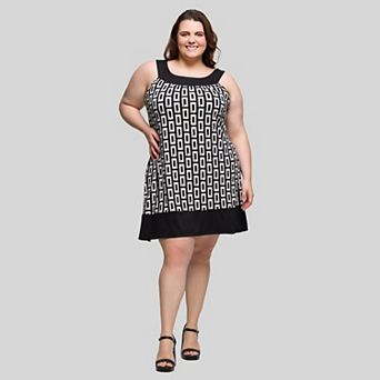 Plus Size 24Seven Comfort Apparel Scoop Neck Sleeveless Knee Length Dress
