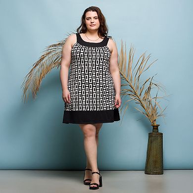 Plus Size 24Seven Comfort Apparel Scoop Neck Sleeveless Knee Length Dress