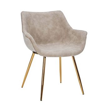 LeisureMod Markley Modern Leather Dining Arm Chair With Gold Legs in Taupe
