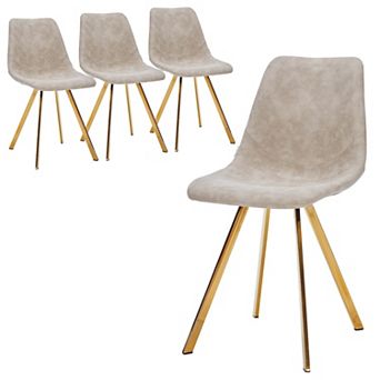 LeisureMod Markley Modern Leather Dining Chair With Gold Legs in Taupe Set of 4