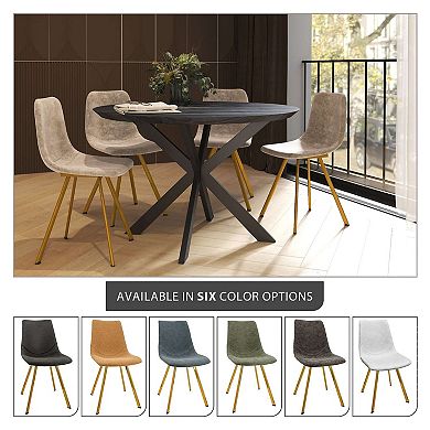 LeisureMod Markley Modern Leather Dining Chair With Gold Legs in Taupe Set of 4