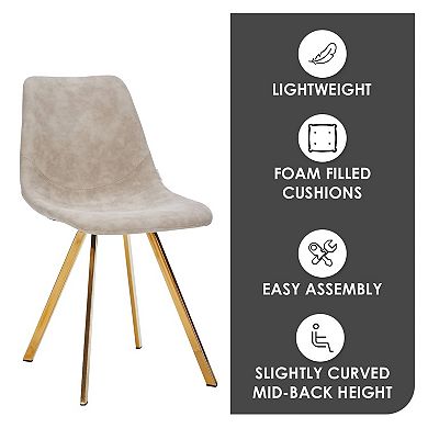 LeisureMod Markley Modern Leather Dining Chair With Gold Legs in Taupe Set of 4