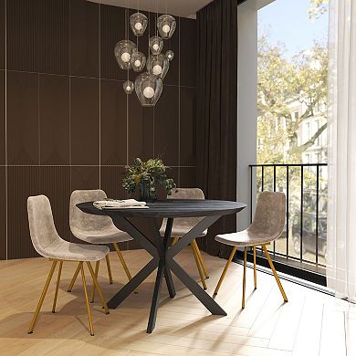 LeisureMod Markley Modern Leather Dining Chair With Gold Legs in Taupe Set of 4