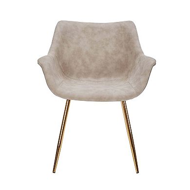 LeisureMod Markley Modern Leather Dining Arm Chair With Gold Legs in Taupe Set of 4