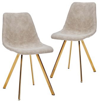 LeisureMod Markley Modern Leather Dining Chair With Gold Legs in Taupe Set of 2