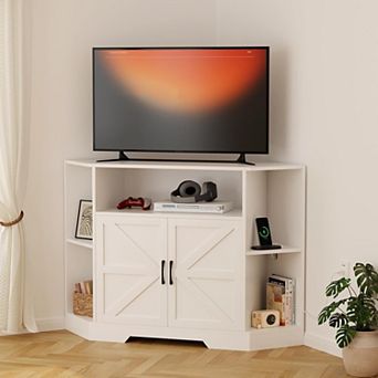Corner Tv Stand for Tvs Up to 55 Inch with Power Outlet