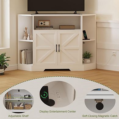 Corner Tv Stand for Tvs Up to 55 Inch with Power Outlet