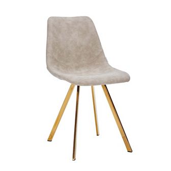 LeisureMod Markley Modern Leather Dining Chair With Gold Legs in Taupe