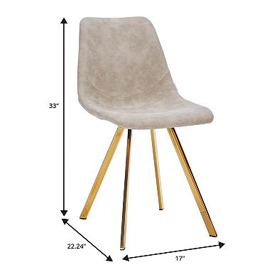 LeisureMod Markley Modern Leather Dining Chair With Gold Legs in Taupe