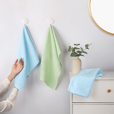 4 Pack Solid Striped Bath Hand Towels, Soft Absorbent Cotton Hand Towel Sets for Bathroom