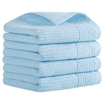 4 Pack Solid Striped Bath Hand Towels, Soft Absorbent Cotton Hand Towel Sets for Bathroom