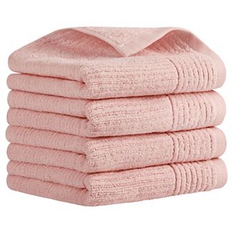 4 Pack Solid Striped Bath Hand Towels, Soft Absorbent Cotton Hand Towel Sets for Bathroom