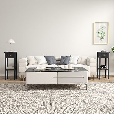 Homcom 2-tier Side Tables Set Of 2 With Drawer Shelf For Living Room