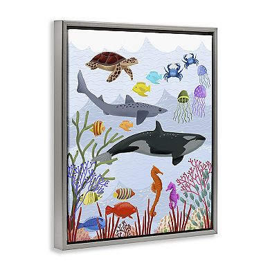 Stupell Home Decor Aquatic Animals Underwater Framed Floating Canvas Wall Art