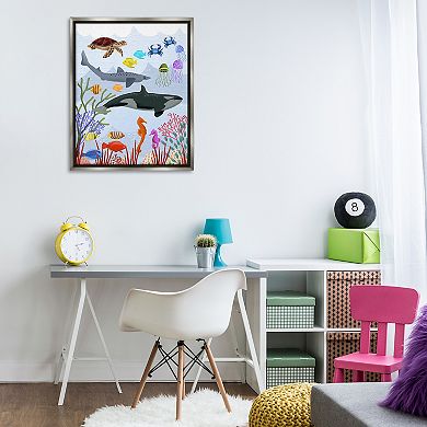 Stupell Home Decor Aquatic Animals Underwater Framed Floating Canvas Wall Art