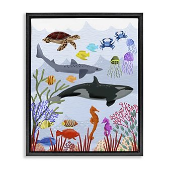 Stupell Home Decor Aquatic Animals Underwater Framed Floating Canvas Wall Art