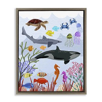 Stupell Home Decor Aquatic Animals Underwater Framed Floating Canvas Wall Art
