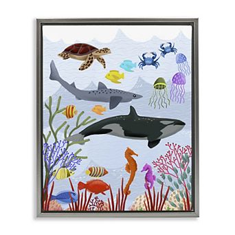 Stupell Home Decor Aquatic Animals Underwater Framed Floating Canvas Wall Art