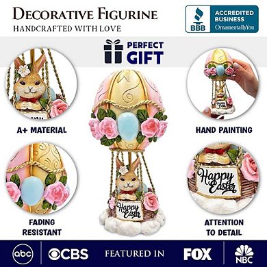 Springtime Voyage Easter Bunny Hot Air Balloon Figurine, 7" Charming Holiday Decor