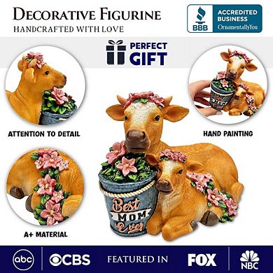Best Mom Cow and Calf Charming Figurine, 6" Keepsake Jersey Statue and Mother’s Day Gift