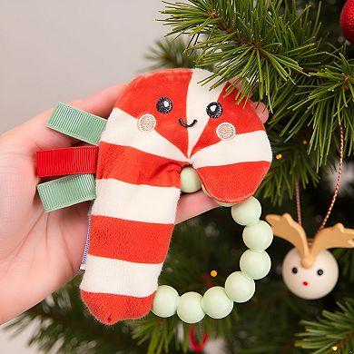 Pearhead Candy Cane Crinkle Teether with Textures & Ribbons