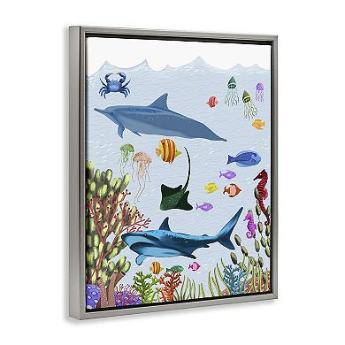 Stupell Home Decor Sharks & Fish Underwater Framed Floating Canvas Wall Art