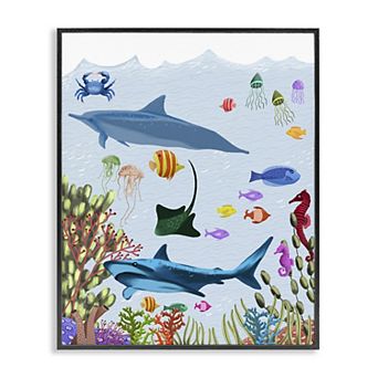 Stupell Home Decor Sharks & Fish Underwater Framed Giclee Wall Art