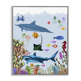 Stupell Home Decor Sharks & Fish Underwater Framed Giclee Wall Art