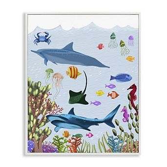 Stupell Home Decor Sharks & Fish Underwater Framed Giclee Wall Art