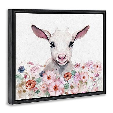 Stupell Home Decor Baby Sheep & Pink Flowers Framed Floating Canvas Wall Art