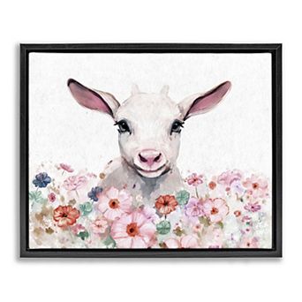 Stupell Home Decor Baby Sheep & Pink Flowers Framed Floating Canvas Wall Art
