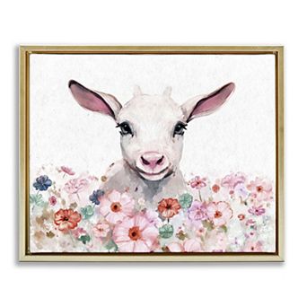 Stupell Home Decor Baby Sheep & Pink Flowers Framed Floating Canvas Wall Art