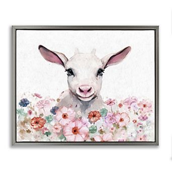 Stupell Home Decor Baby Sheep & Pink Flowers Framed Floating Canvas Wall Art