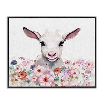Stupell Home Decor Baby Sheep & Pink Flowers Framed Giclee Wall Art