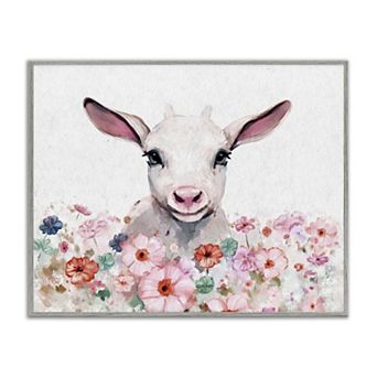 Stupell Home Decor Baby Sheep & Pink Flowers Framed Giclee Wall Art