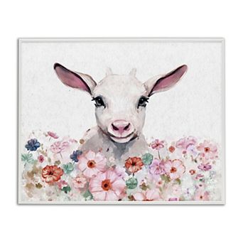 Stupell Home Decor Baby Sheep & Pink Flowers Framed Giclee Wall Art