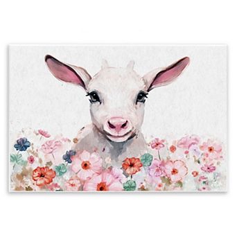 Stupell Home Decor Baby Sheep & Pink Flowers Plaque Wall Art