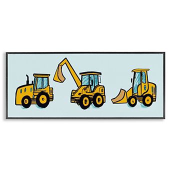 Stupell Home Decor Bulldozers on Blue Framed Giclee Wall Art