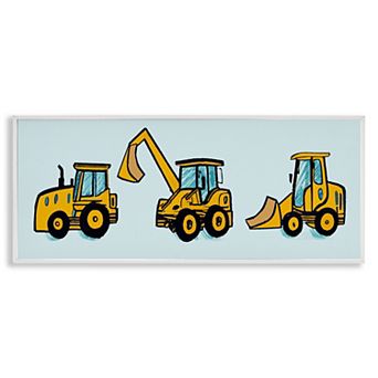 Stupell Home Decor Bulldozers on Blue Framed Giclee Wall Art