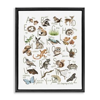 Stupell Home Decor Woodland Nature Alphabet Framed Canvas Wall Art