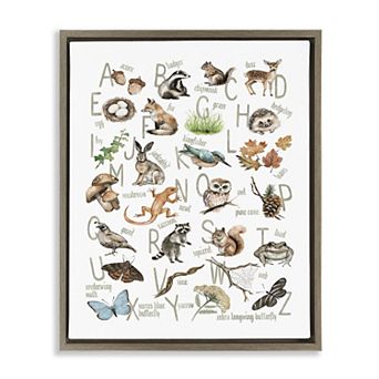 Stupell Home Decor Woodland Nature Alphabet Framed Canvas Wall Art