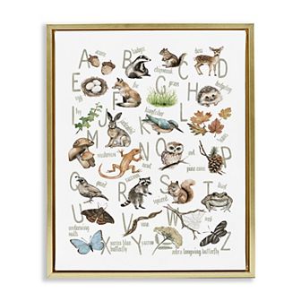 Stupell Home Decor Woodland Nature Alphabet Framed Canvas Wall Art