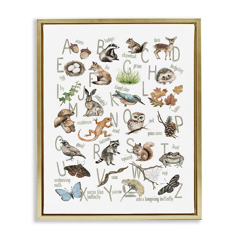 UPC 198262380517 product image for Stupell Home Decor Woodland Nature Alphabet Framed Canvas Wall Art, Gold | upcitemdb.com